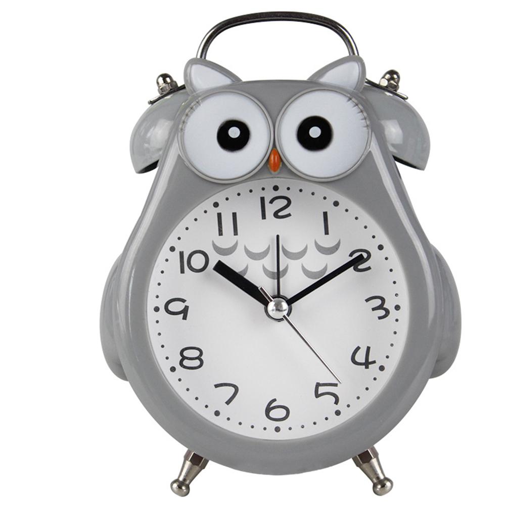 

Cute Cartoon Owl Sahpe Metal Mute Movement Alarm Clock with Night Light gray#0