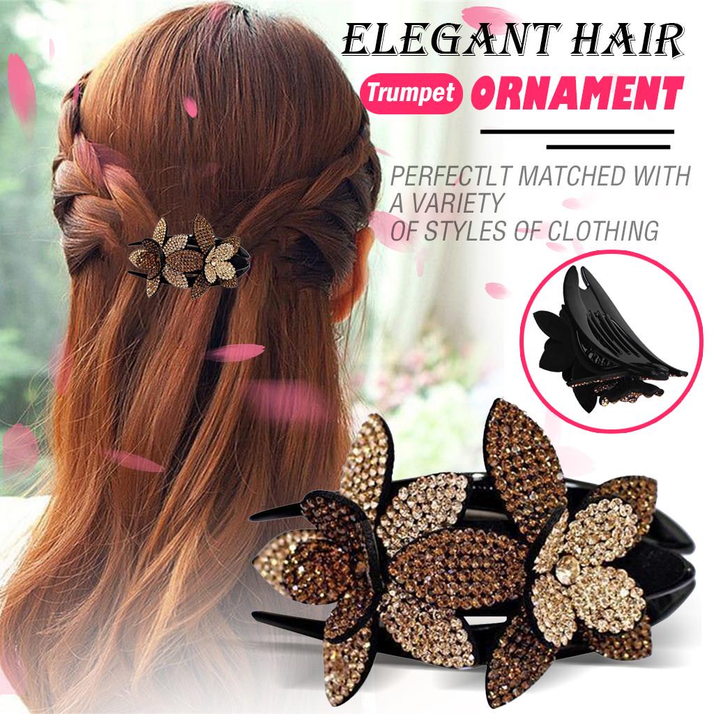 

Заколка для волос Двойной цветок со стразами, Гибкий дизайн с жемчугом, Женская заколка-крокодил для волос S