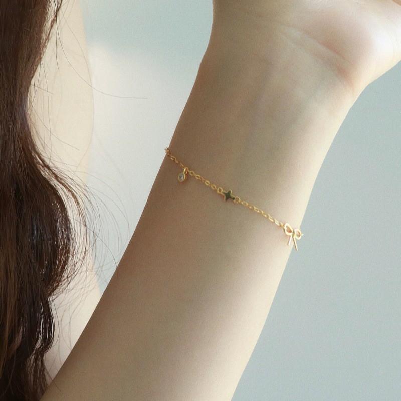 Sterling Bow Knot Bracelet Women Minimalist Cross Pendant Fashion Jewelry