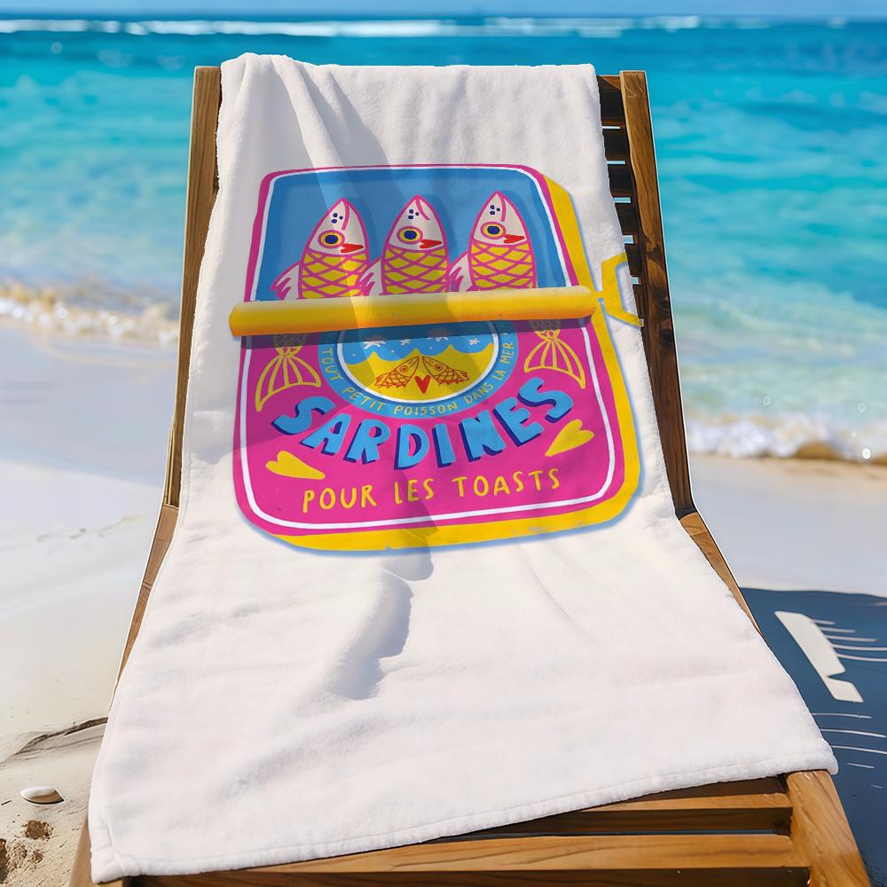 Art Sardines Fish Towel Sports Quick Dry Travel Camping Gear Sandproof Soft Light Large Beach Towel