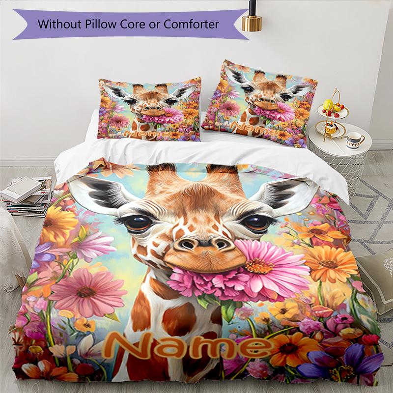 Set Biancheria da Letto con Giraffa e Nome Personalizzato 3 Pezzi Copripiumino Chiusura Include 1 Copripiumino e 2 Federe, Morbido e Confortevole per Tutte le Stagioni.