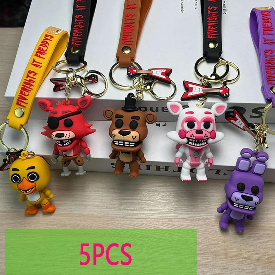 5PCS  Cartoon Game Action Figure FNAF Freddy's Fazbear Bear Doll Model Toy Five Nights Freddy Keychain For Gift