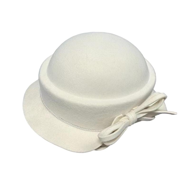 Fashion Wool Fedoras Caps Bowler Hat for Women 20S Flapper Costume Hat Cocktail Party Caps Elegant Winter Warm Round Hat