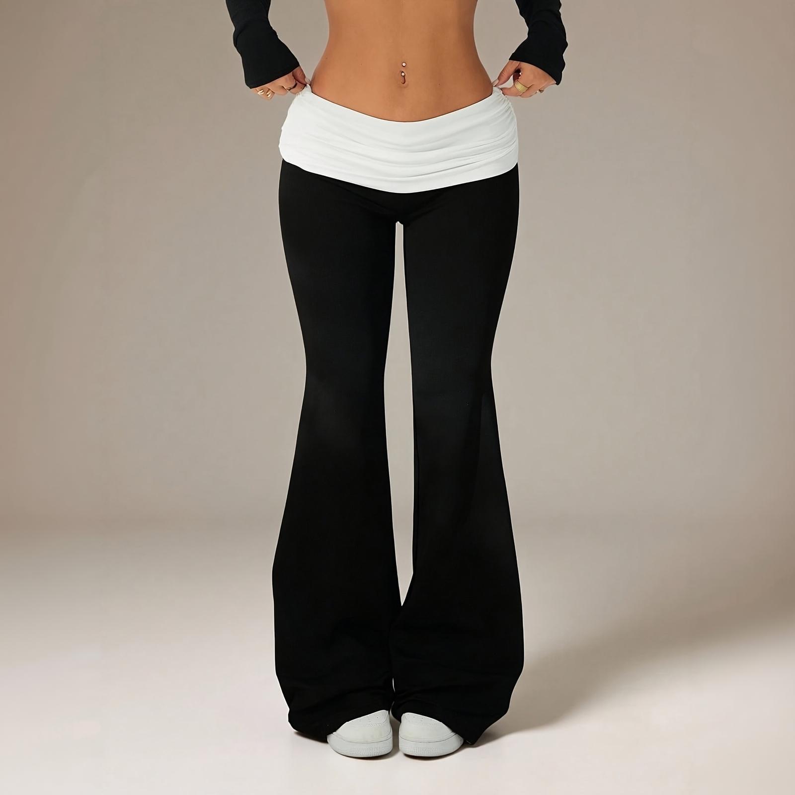 Modische Damen-Stil-Hartmädchen Low-Rise Schlaghose mit weitem Bein, dehnbar, Bauchfrei, Enganliegend, Lässig, Schlagende Lange Hose XL gray
