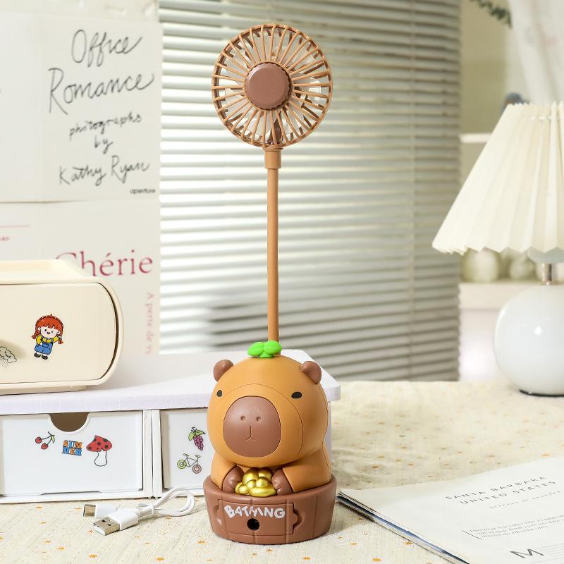 Kawaii Capybara Charging Fan  Pencil Sharpener Folding Soft Cute Cartoon USB Desktop Fan Children's Holiday Gift School Supplies
