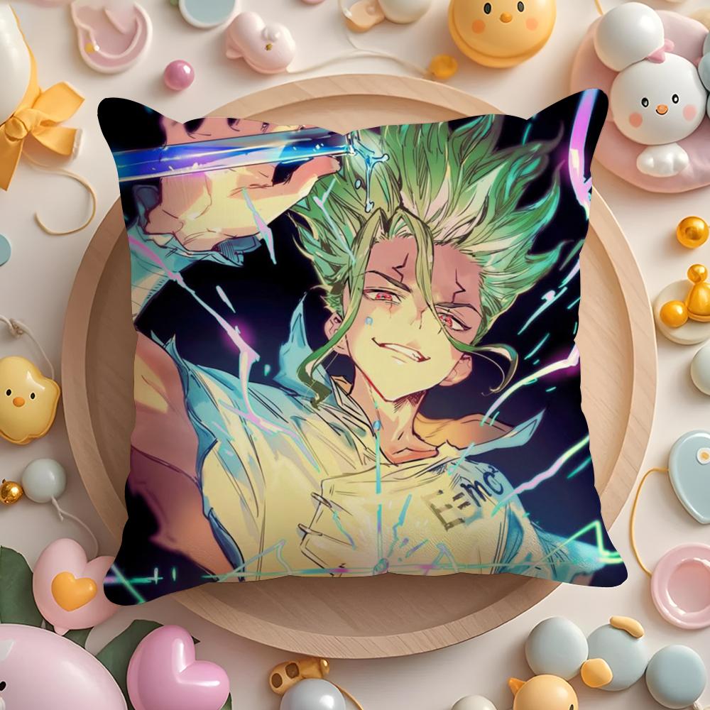 D-Dr.Stone Anime Cushion Cover Plush Fabric Soft Double-Sided Printed Sofa Warm Winter Home Gift Pillow Cover