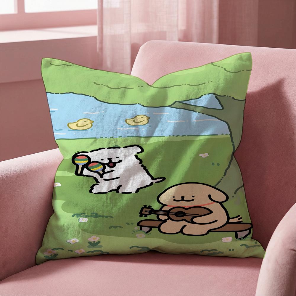 L-Line Puppy CARTOON Cushion Cover Multi-Scene Pillow Cover for Home & Car - Reversible, Soft & Durable for Daily Use