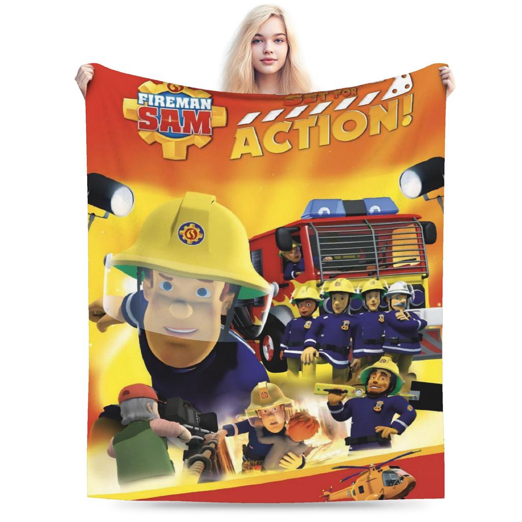 Fireman Sam Blankets Fleece Summer Air Conditioning Firefighters Cartoon Multifunction Throw Blankets for Sofa Travel Bedspread