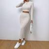 Žebrovaný pletený sladěný set Dámský crop top s dlouhým rukávem a úzká pouzdrová sukně s vysokým pasem