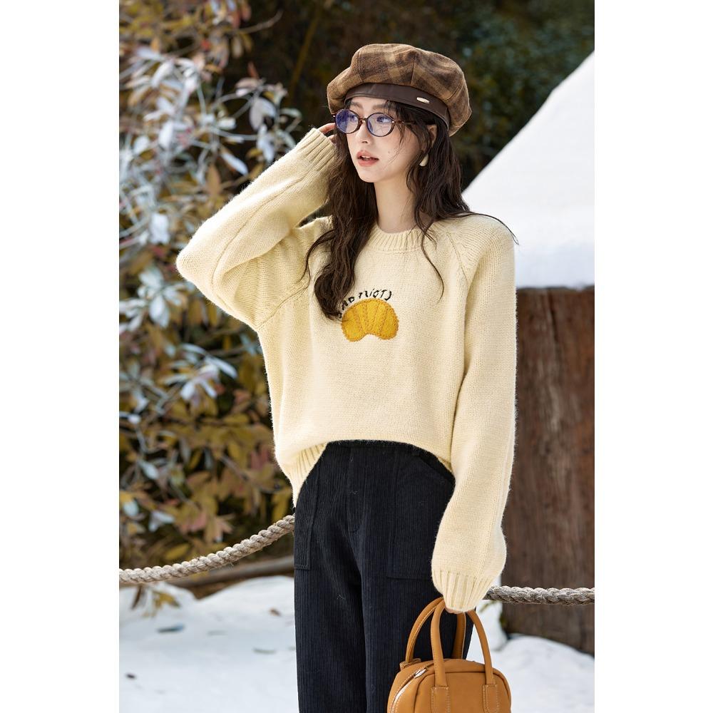 

Mishow Вышитые бычьи рога О-образным вырезом свитера желто-синие верхние одежды вязаный свитер утолщенные теплые универсальные топы MXD57Z1084 F