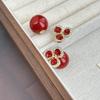 New Year'S Red Flower Round Beads With Diamonds For Women'S Light Luxury High-End Sense Two-Wear Atmosphere Pearl Stud Earrings