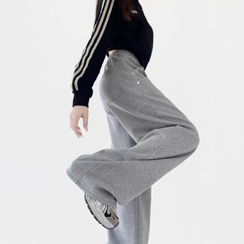 Gray sweatpants women's autumn new loose straight casual pants small slim wide-leg sweatpants