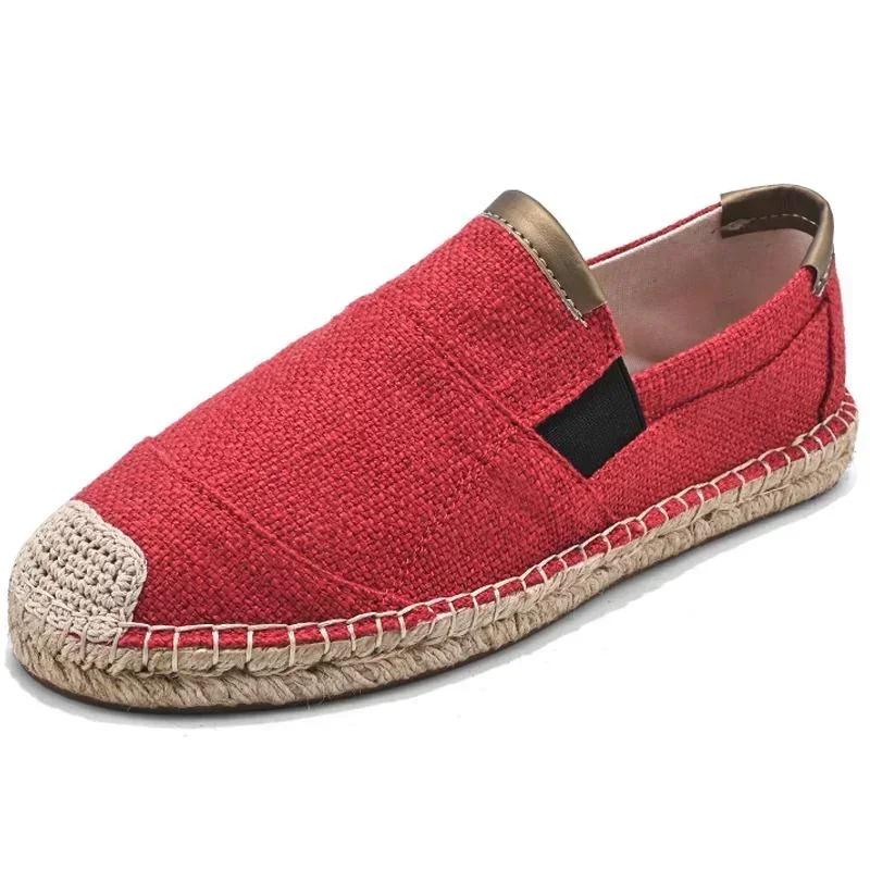 

Men s Espadrilles Male Breathable Canvas casual Shoes Men s Loafers Male Hand Made Straw Woven Flat Shoes men Walking Sneakers 39 красный