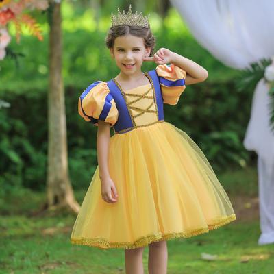 Girls Ins Short-sleeved Yellow Princess Dress June 1 Performance Gown Fluffy Tutu Dress Kids Breathable Mesh Party Formal Outfit