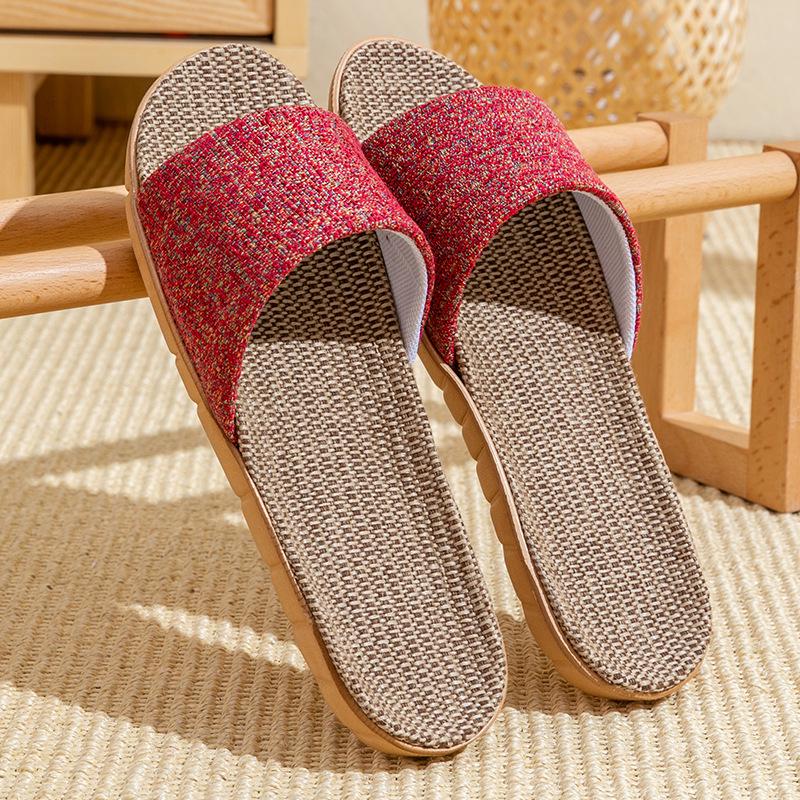 Unisex Thick-Bottom Rattan Straw Linen Slippers for All Seasons