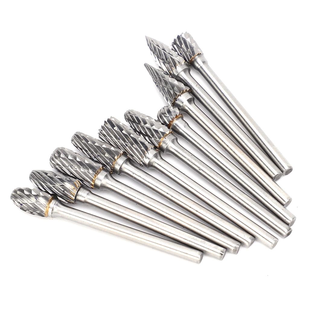 10Pcs Rotary File Milling Cutter Carbide Grinding Head Woodworking Reaming Carving Router 3x6
