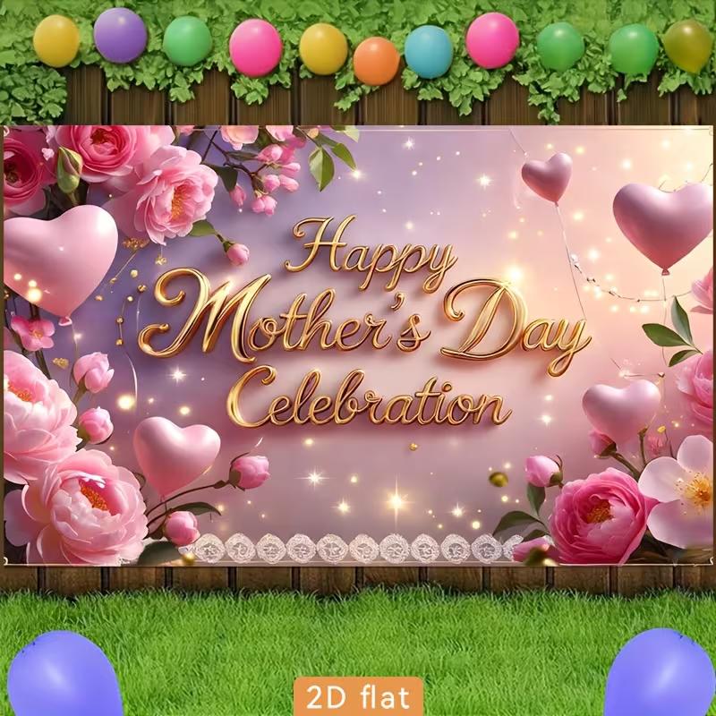 2D "Happy Mother's Day Celebration" Backdrop, 2D Flat Floral Background for Mother's Day Event Decoration