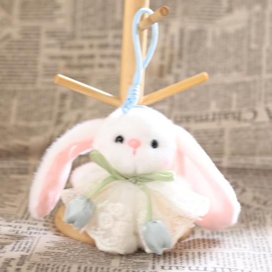 Cute Fluffy Bunny with Tulip Plush Keychain, Small Stuffed Animal Pendant for Bag Backpack Purse, Soft Rabbit Key Ring Charm, Gift for Girls