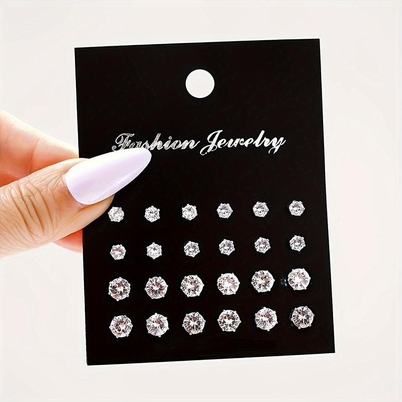 12 Pair/Lot White Shiny Wedding Stud Earrings Set For Women Men Crystal Jewelry Accessories Oorbellen Jewelry Earrings