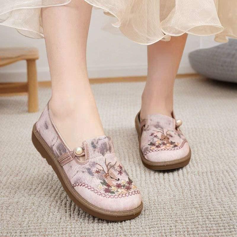 2025 Women's New Chinese Style Embroidered Loafers - Old Beijing Cloth Shoes