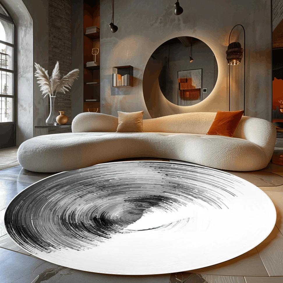 Simple Gradient Round Carpet Living Room Light Luxury Study Room Cloakroom Non-slip Mat Home Bedroom Bedside Fluffy Soft Rug