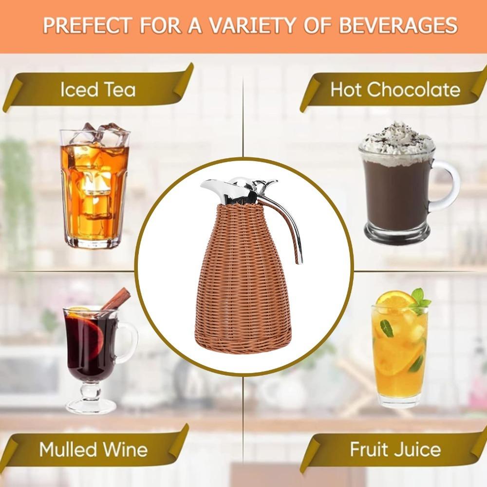 1.5L Capacity Thermal Coffee Carafe Triple Walled Woven Rattan Carafe For Coffee Shop