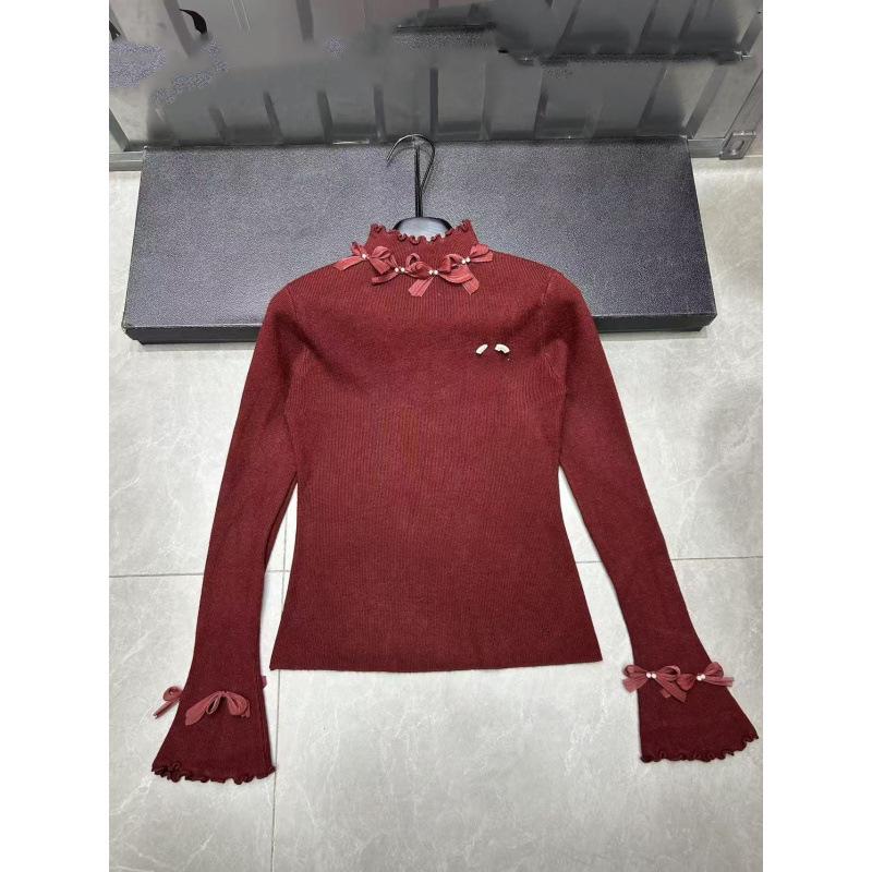 European Style High-Quality Spring Bow Neck Knit Base Layer