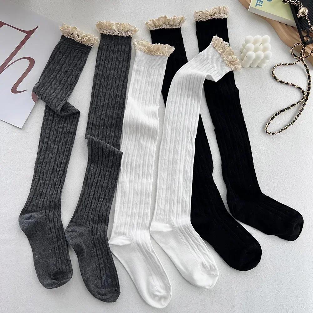 Sexy Lace Long Socks Women Lolita Over Knee Thigh High Sock Knit Thigh High Up Stockings Girls Thermal Warm Tall Tube Leggings