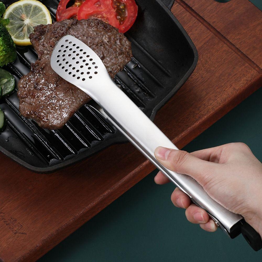 Stainless Steel Outdoor BBQ Clamps Long Handle Kitchen Cooking Clip Food Tongs  Home Kitchen