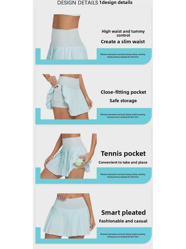 High Waist Pleated Sports Skirt: Yoga, Running, Badminton, Tennis - Anti-Exposure, One-Piece Short Skirt