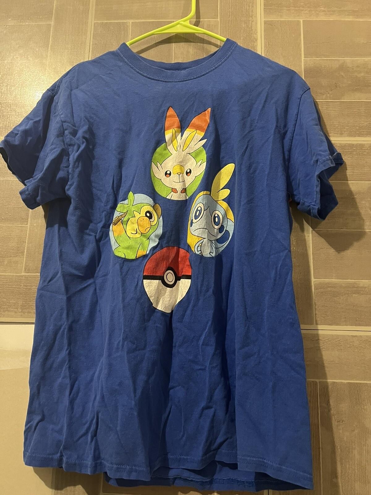 Pokemon Sword and Shield Scorbunny Grookey Sobble Mens MEDIUM Blue Unisex T-Shirt M