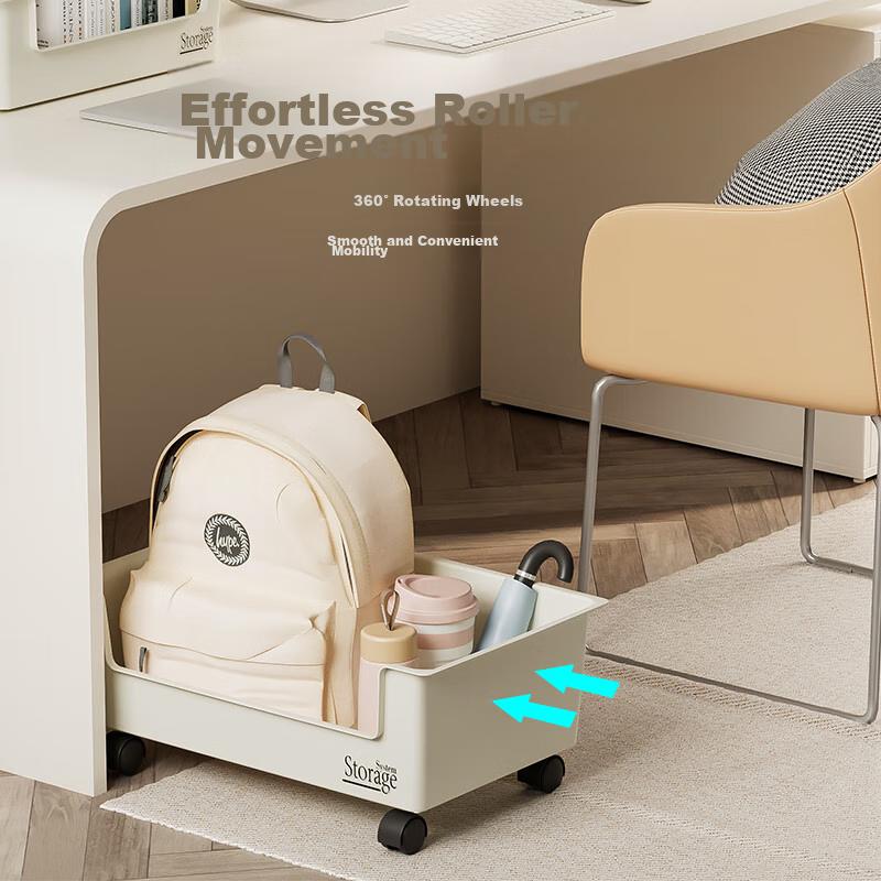 Under-Desk Book Storage Box with Wheels, Backpack Organizer Rack for Classroom Use, Large Book Storage Box for Student Dormitory Organization