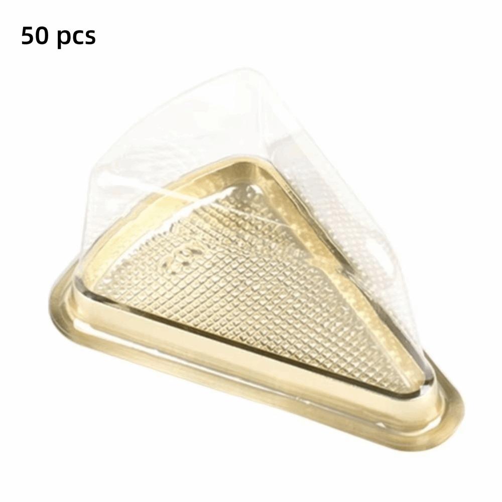 50 Pcs 6/8 Inch Size Cake Slice Boxes Gold/Black Triangular Shape Cheesecake Boxes Clear Lid Triangular Pie Box