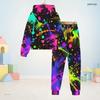 Kids Boys Girls Colorful Splash Printed Hooded Long Sleeve Sweatshirt Cuffed Pants Two Piece Set
