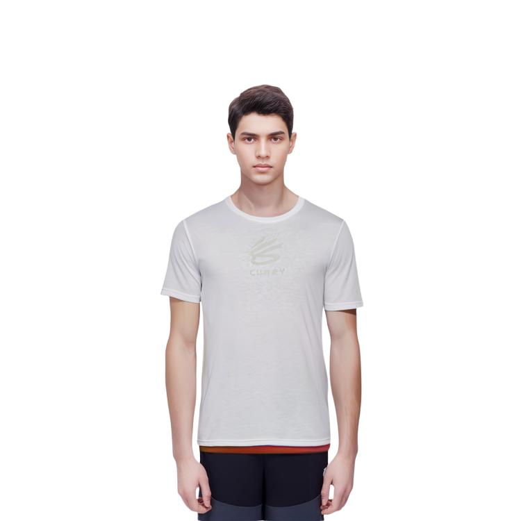Under Armour Curry T Shirts Men's White Crew Neck Moderate 1357001-100