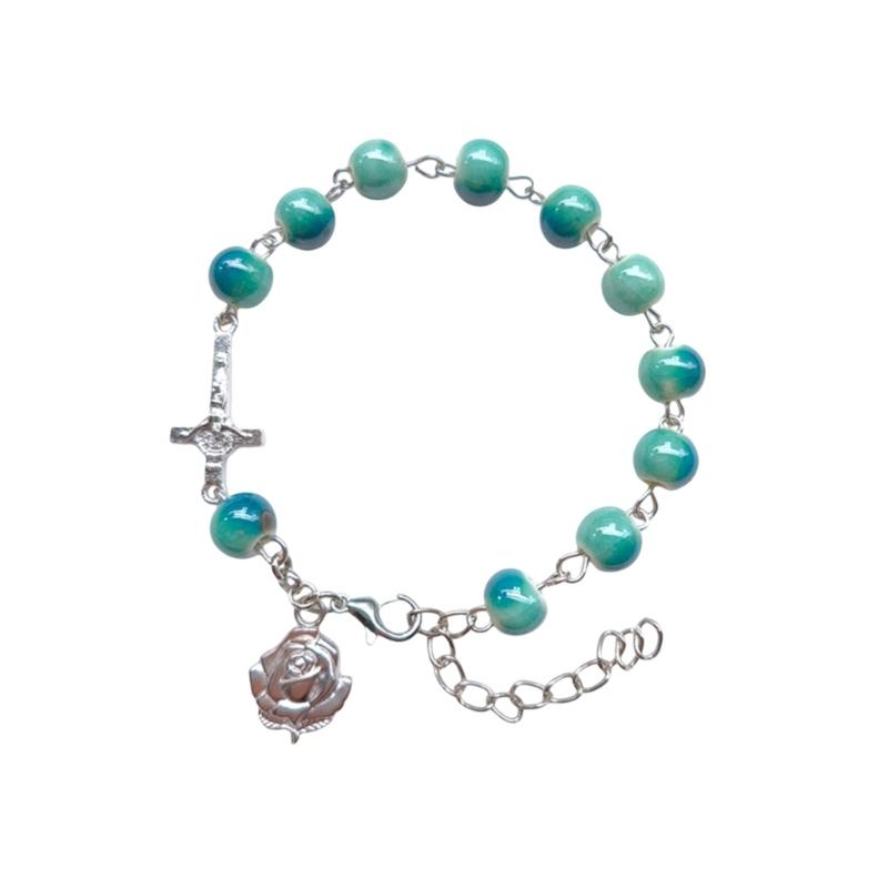 Handmade Round Beads Bracelets Catholic Rosarys Beads Crosses Religious Pendants Bracelets Catholic Jewelry Gift