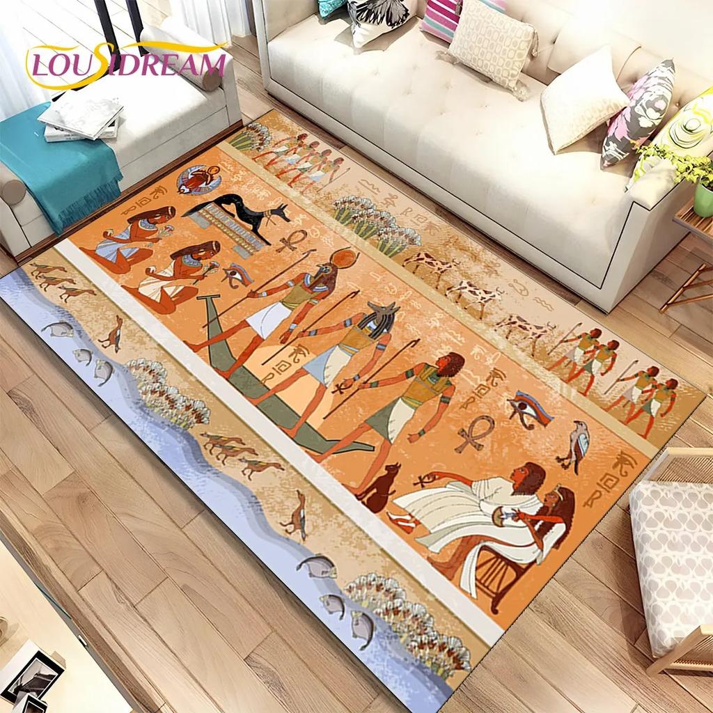 Egyptian Mythology Pharaoh Hieroglyphics Area Rug,Carpet for Home Living Room Bedroom Sofa Doormat Decor,kids Non-slip Floor Mat