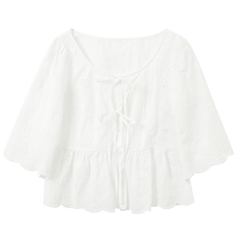 

Embroidered Square Collar Babydoll Blouse S