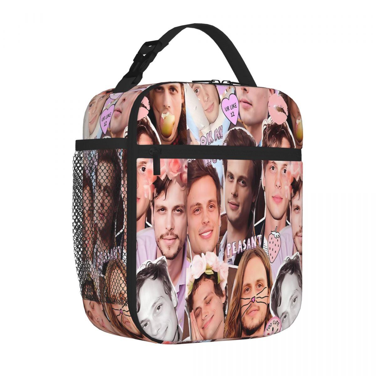 Bestselling Matthew Gray Gubler Kawaii Collage Marble Print Food Tote Bag Workday Snack Shoulder Lunch Bag One Size