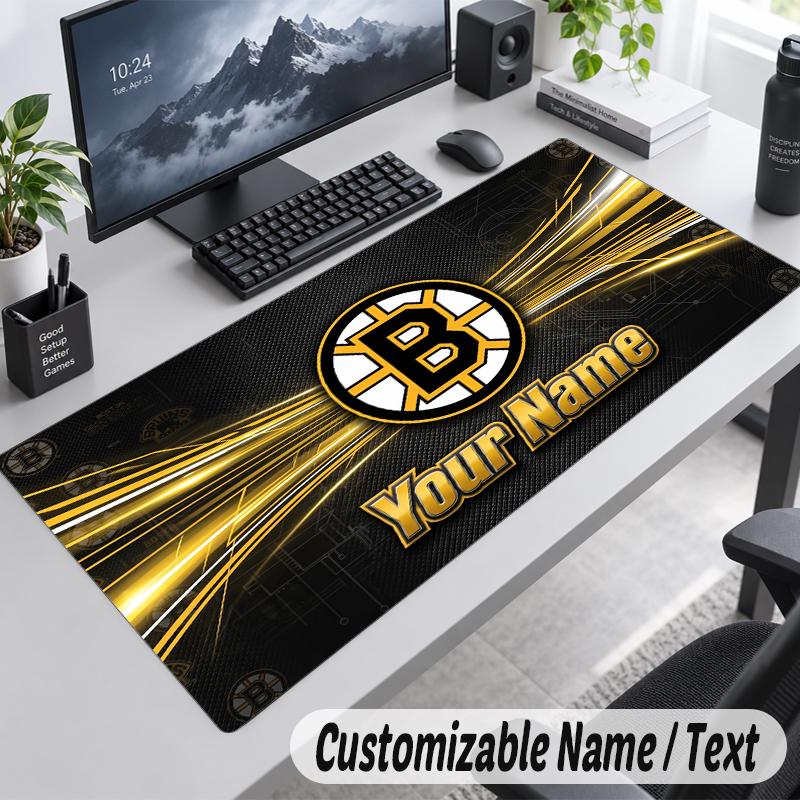 Custom Name Text Mouse Pad Boston Bruins Personalized Desk Pad For Work And Gaming