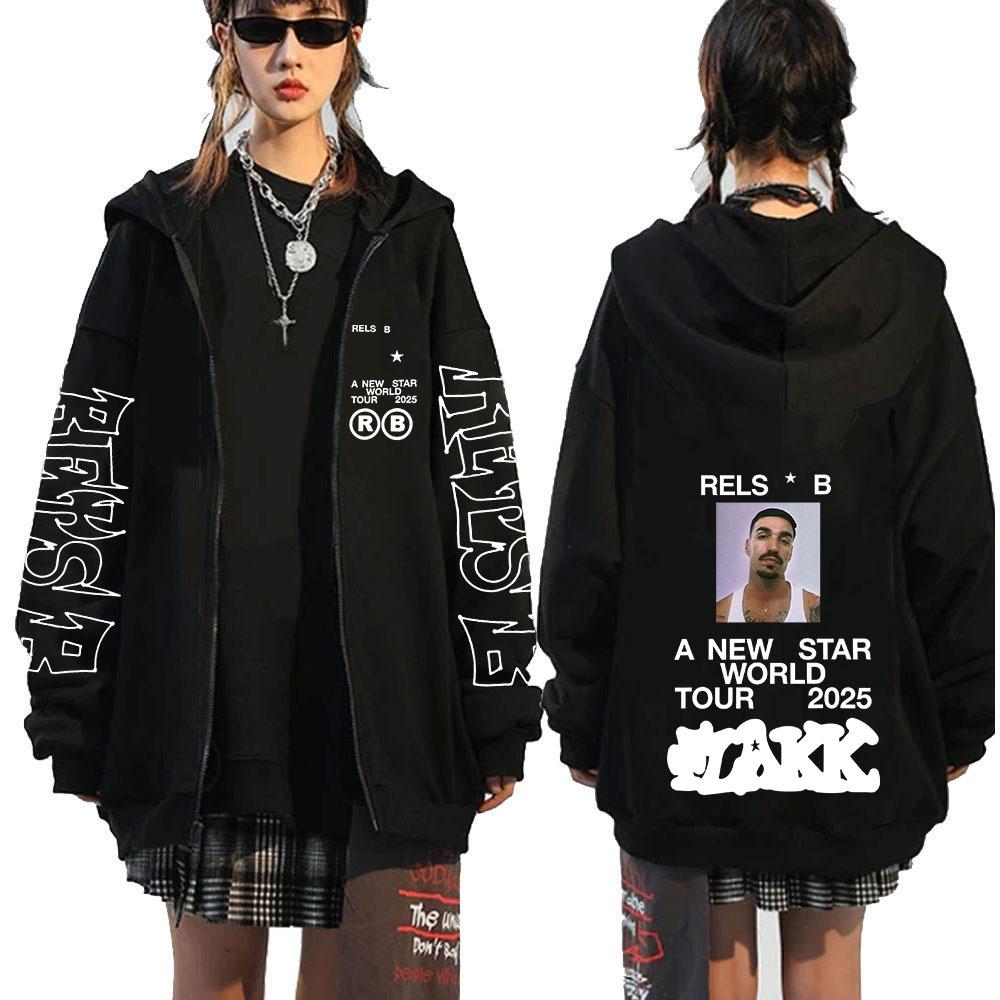 

Rapper Rels B A New Star World Tour Zipper Hoodies Men Women Clothing Hip Hop Zip Up Sweatshirts Long Sleeve Pullovers Coat S