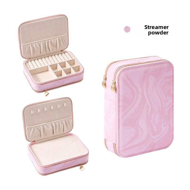 Chinese Style Jewelry Box With Dual Zippers Leather Storage Organizer For Gift And Travel Use