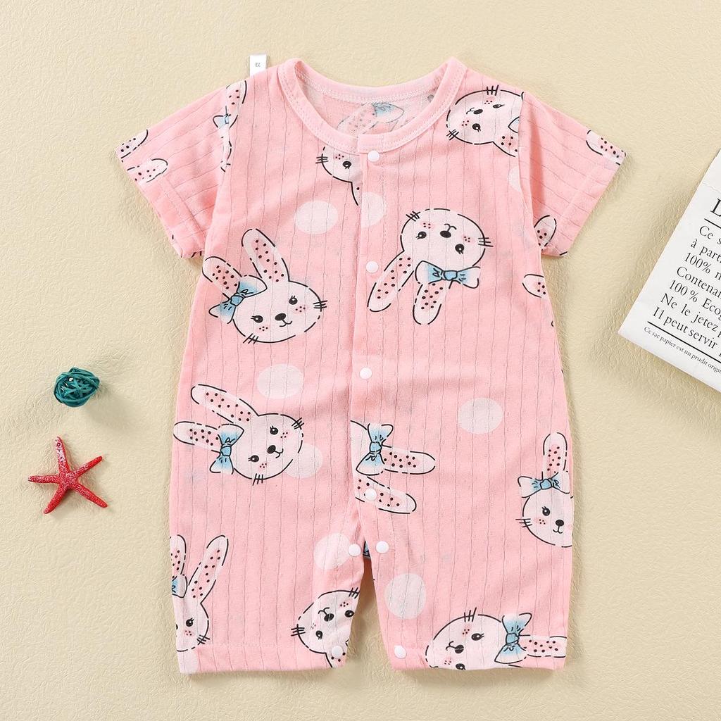 Newborn Cotton Short Sleeve Summer Romper: Open-Front Bodysuit for Boys & Girls