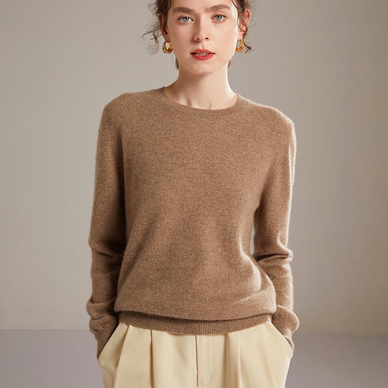 Women's Cashmere Long Sleeve Round Neck Pullover: Autumn/Winter Knitwear Base Layer