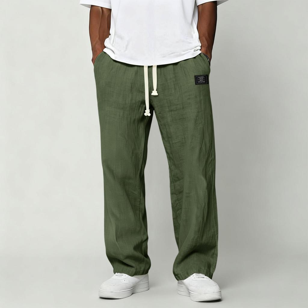Men's Casual Cotton Linen Pants | Elastic Drawstring Waist Loose Fit Lightweight Summer Pants For Beach & Home Wear