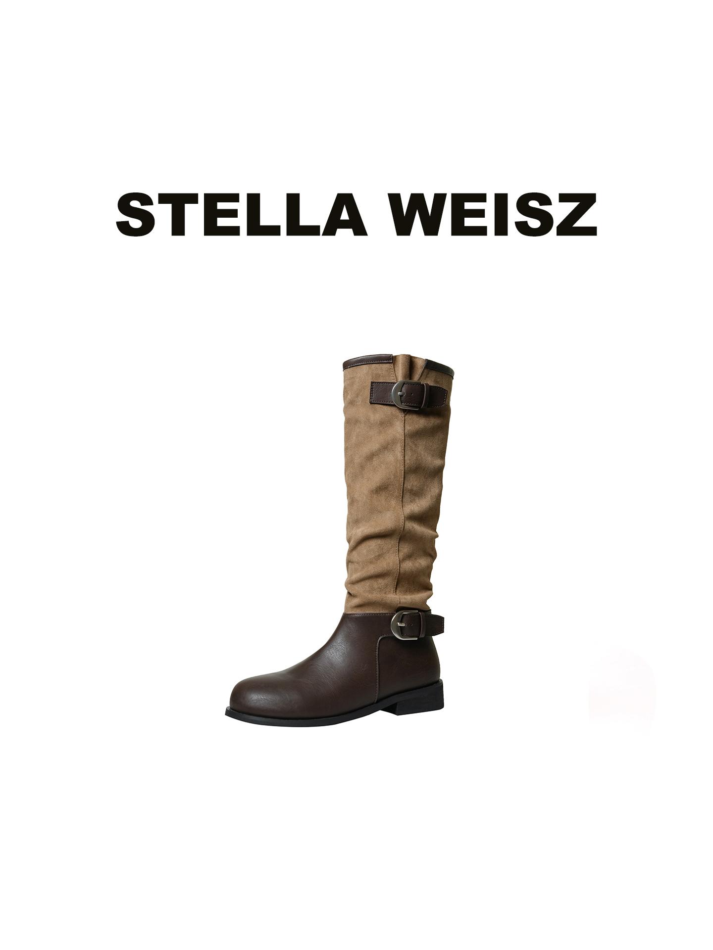 

The same style as the blue cabinet~ inner height increase fashionable buckle with round head splicing thick heel knight boots long boots women s pil 40 темно-коричневого кольору