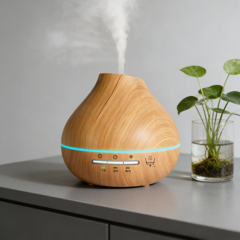Light Wood Grain Aroma Diffuser - 500ml Automatic Spray, 7-Color Ultrasonic Humidifier