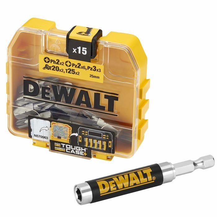 Embout De Tournevis - Dewalt - DT71511-QZ - Jeu De 16 Pièces - 15 Embouts De 25mm - Guide Magnétique Compact