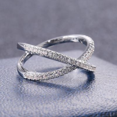 Huitan luxo cruz x forma anel de noivado feminino completo pavimentado cz pedra prata cor elegante simples feminino anel de jóias quente zh