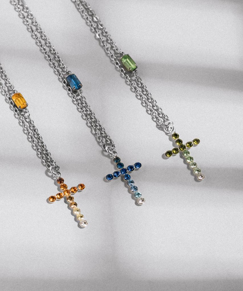 Armo Fade Crystal Cross Necklace (Brown)
